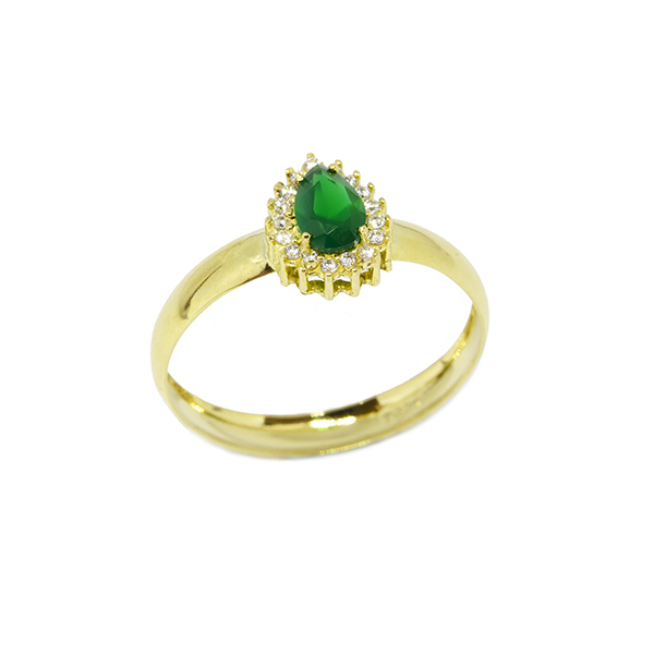Anel Gota Esmeralda Sint�tica em Ouro 18 Kilates � 25440